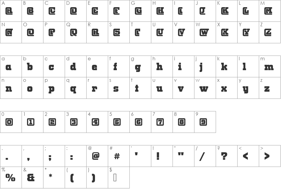 Odin Becker Initials font character map preview