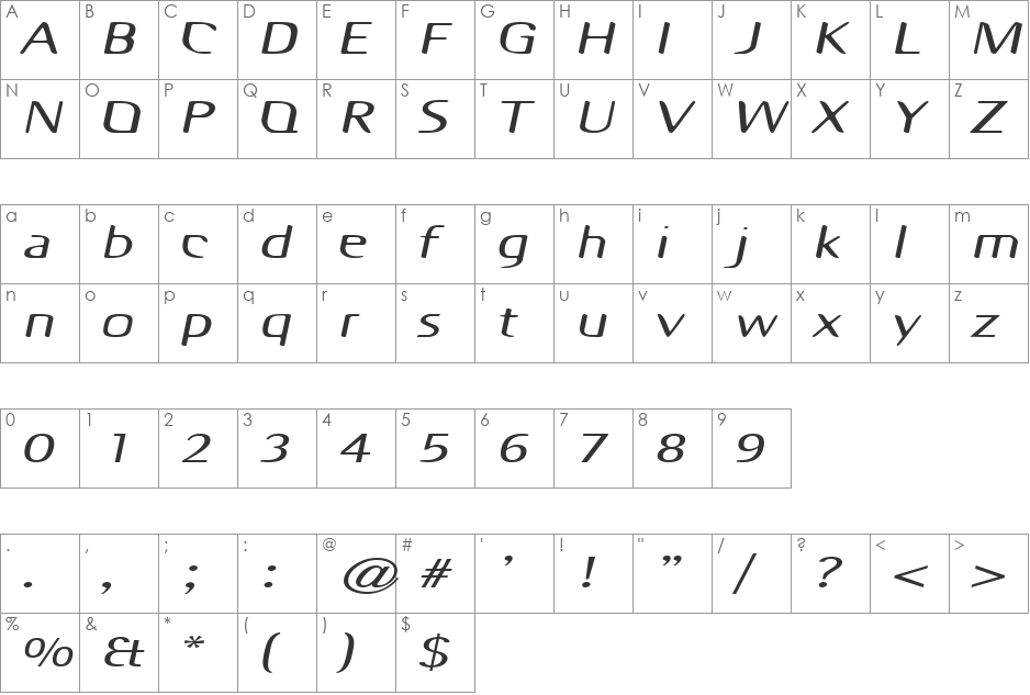 OdysseyExtended font character map preview