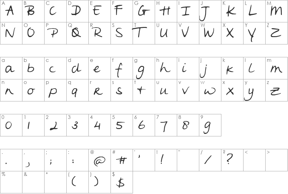 Oei font character map preview
