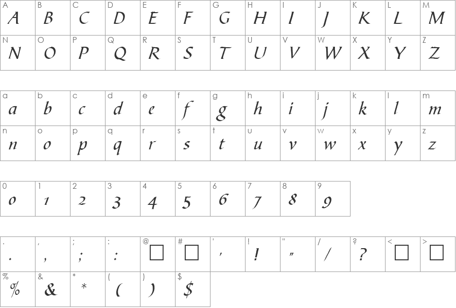 Oekumene font character map preview