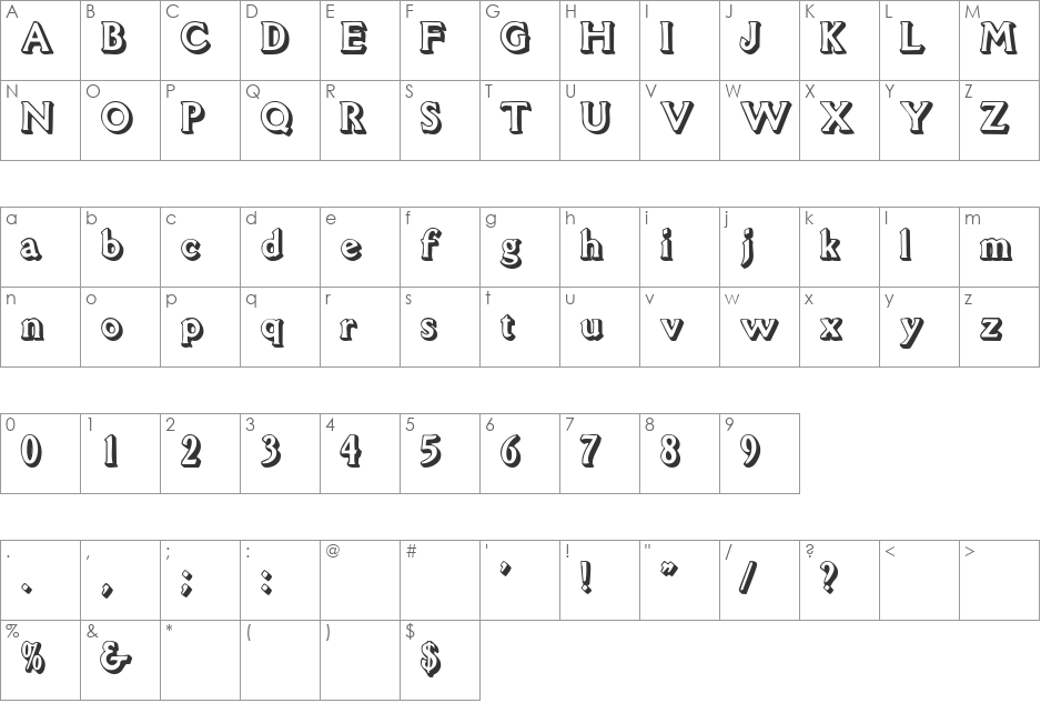 OetjenShadowDisplay font character map preview
