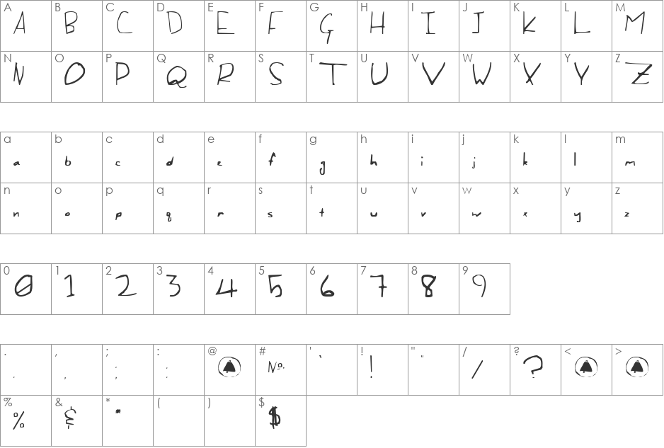 Of the Fleshlady font character map preview