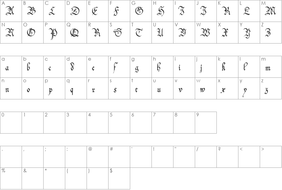 Offenbach Chancery font character map preview