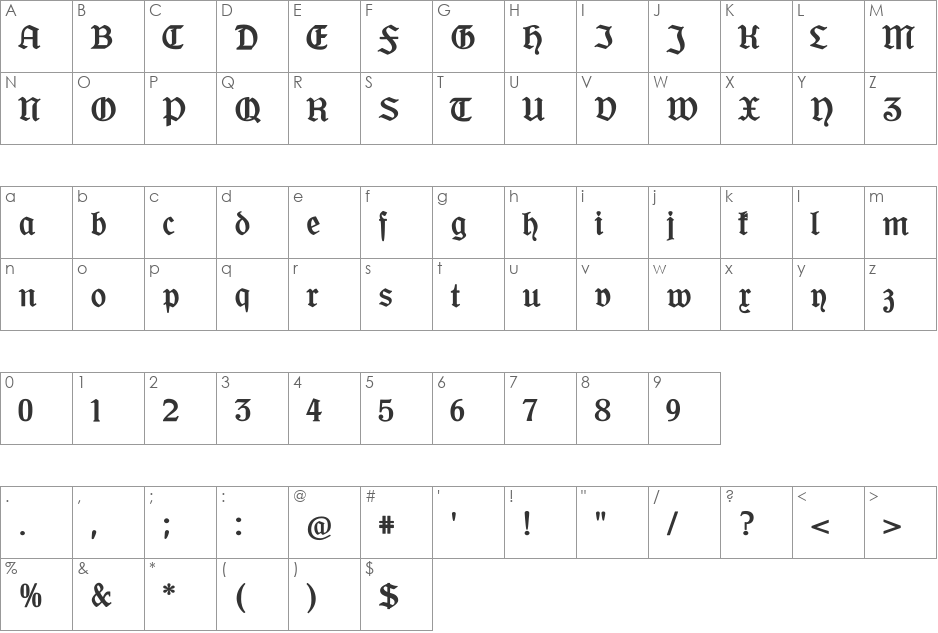 OffenbacherSchwabacherCAT font character map preview