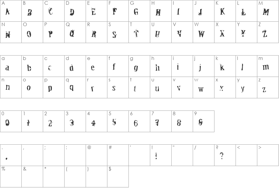 OfFiCeR DoWn font character map preview