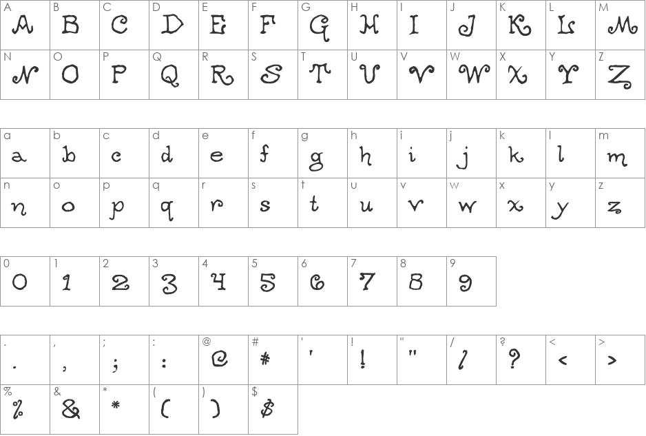 OgdredWeary font character map preview