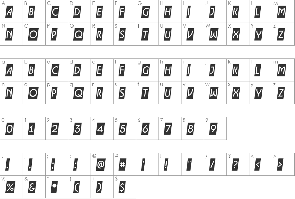 a_LancetCmSlt font character map preview