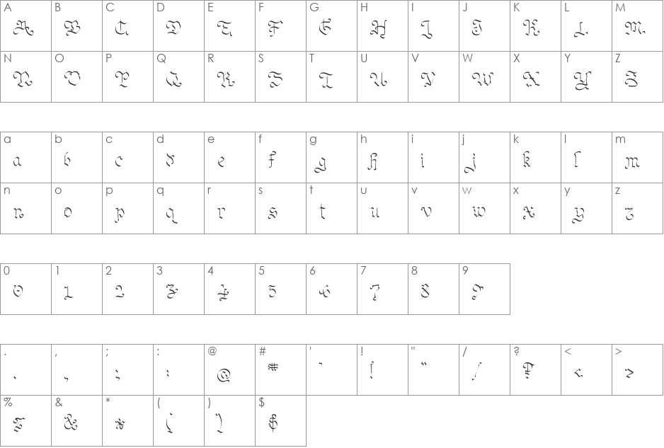 OhMyGoth font character map preview