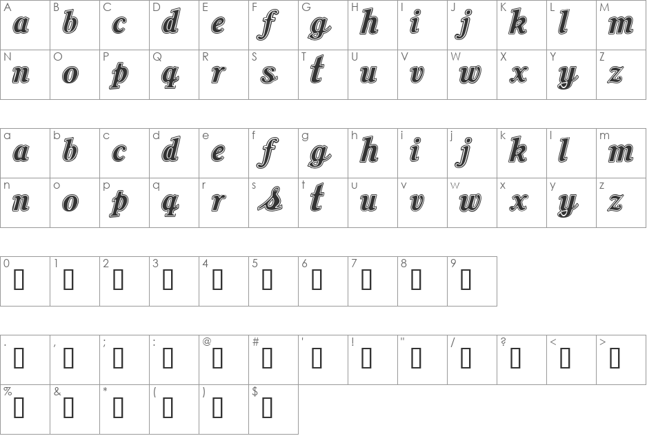 oil font character map preview