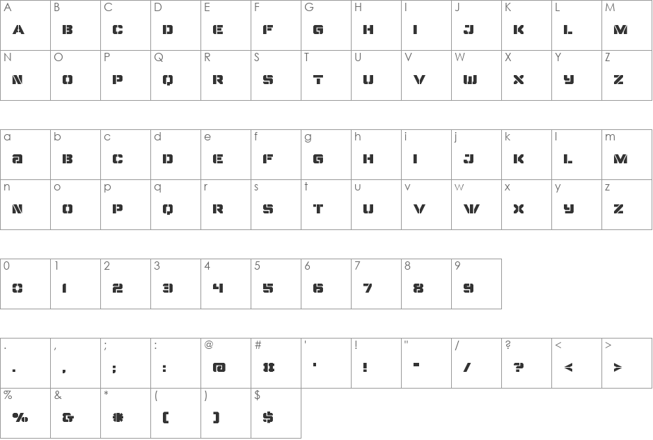 OIL Stencil font character map preview