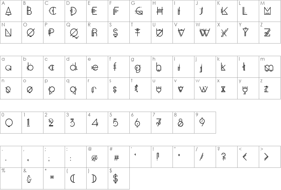 Oko font character map preview