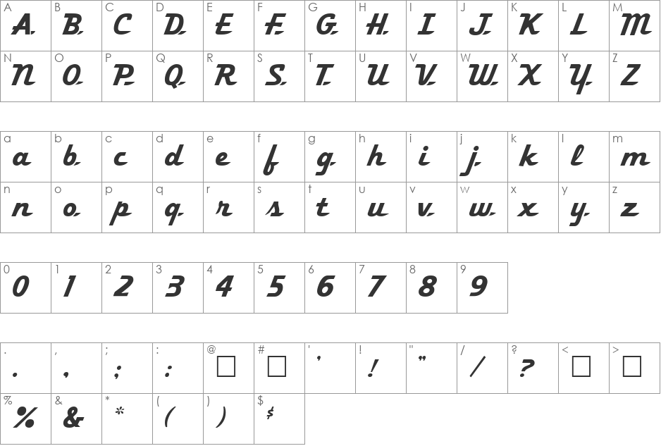 Ol' 54 font character map preview