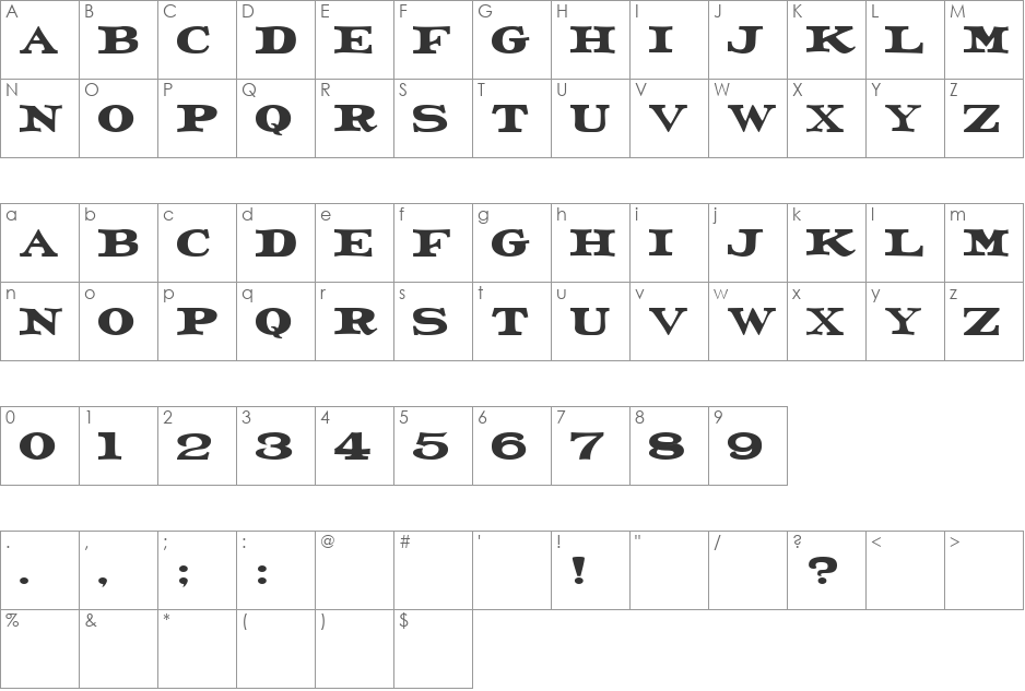 Ol' Kelly font character map preview
