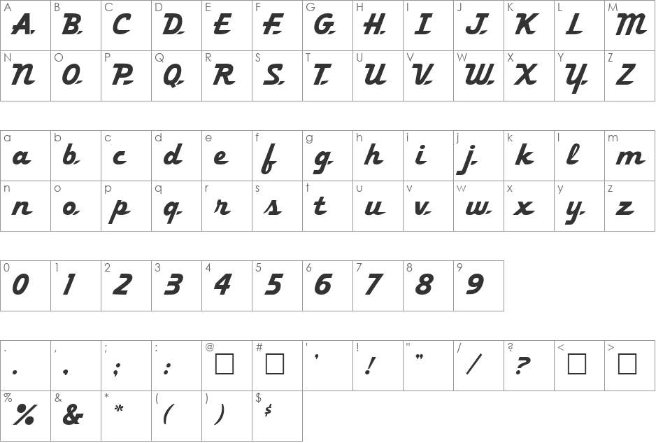 Ol'54 font character map preview