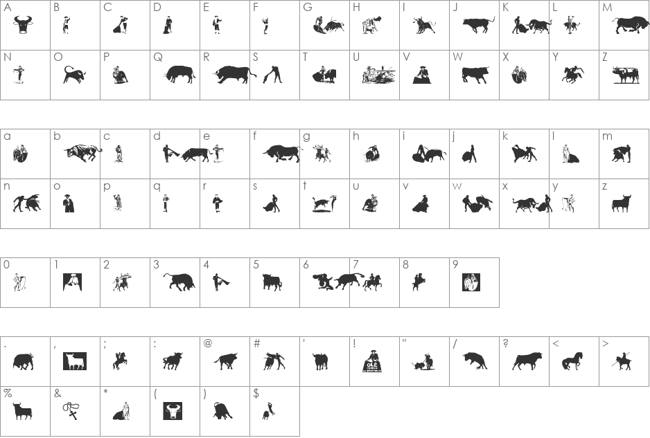 Ol? Torero font character map preview