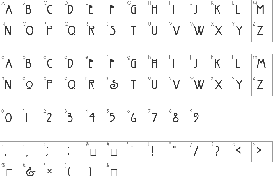 Old font character map preview