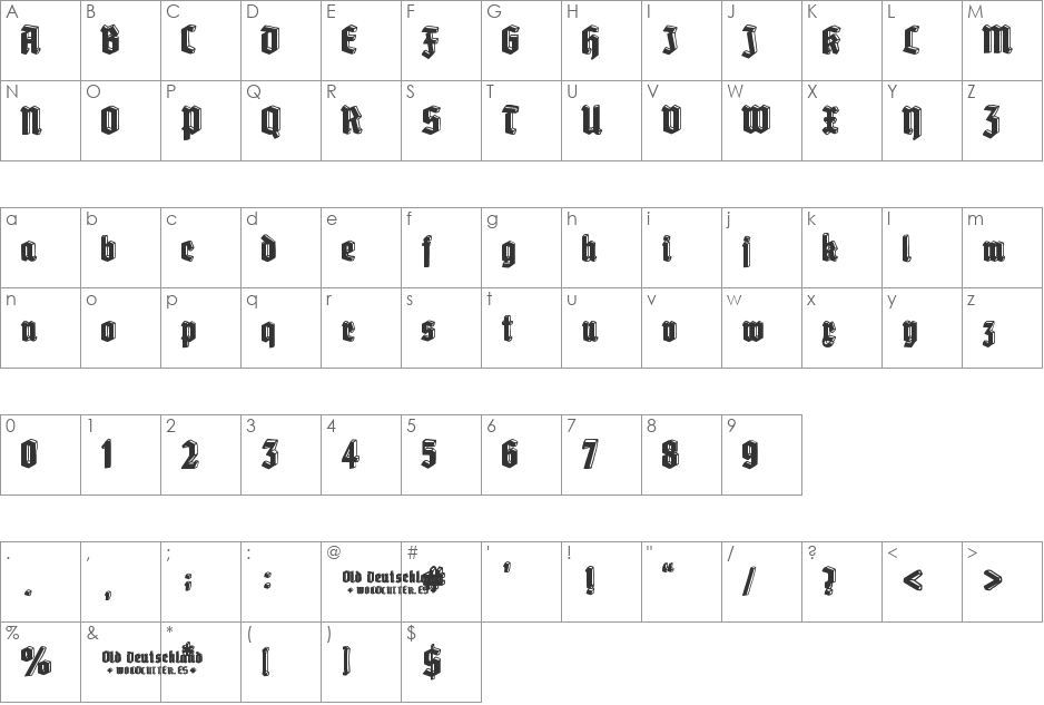Old Deutschland font character map preview