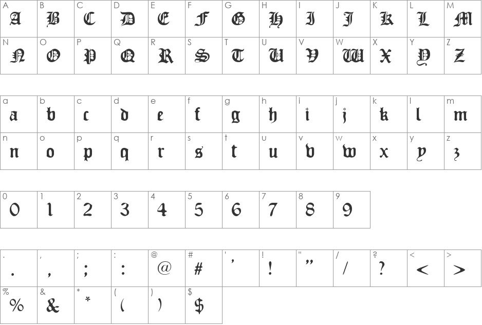 Old Europe font character map preview