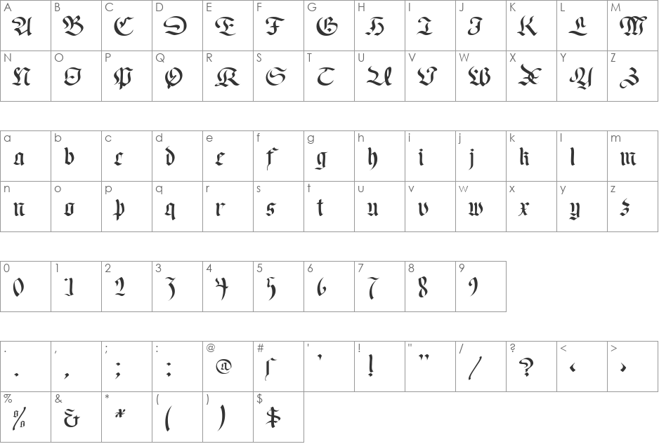 Old Germen DB font character map preview