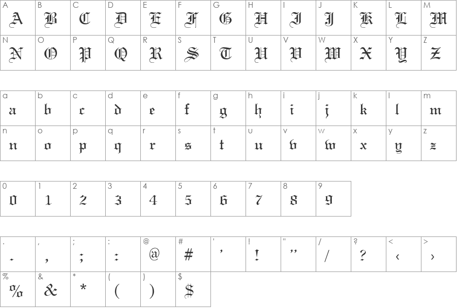 Old Gondor font character map preview