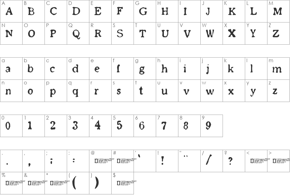 Old newspaper font character map preview