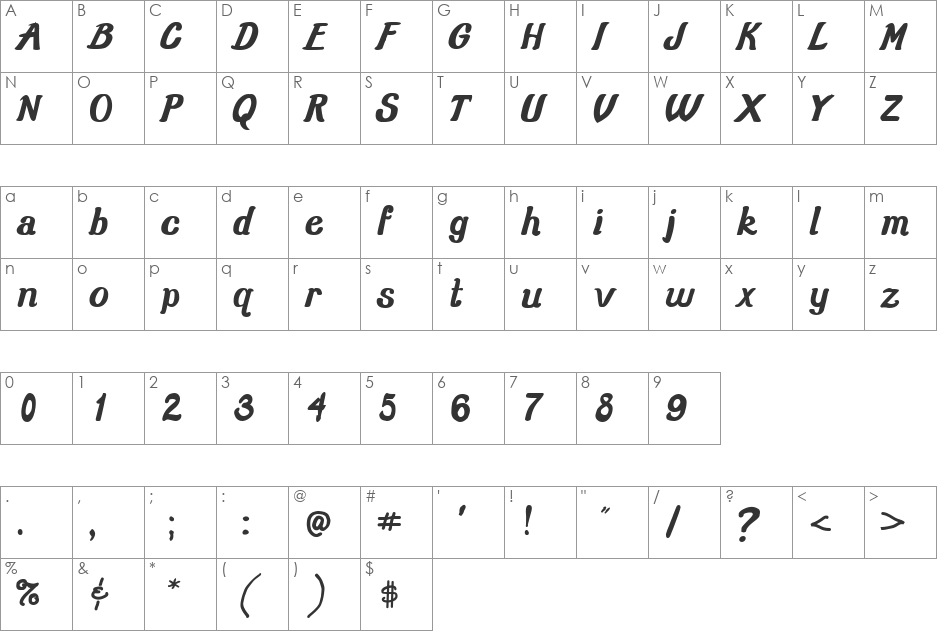 Old School Class font character map preview