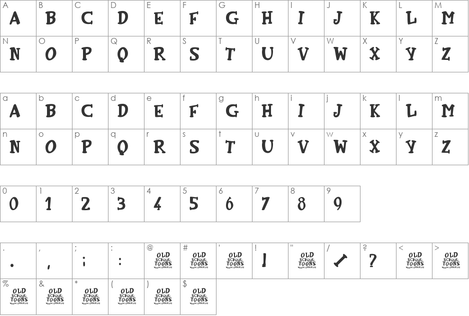 Old School Toons font character map preview