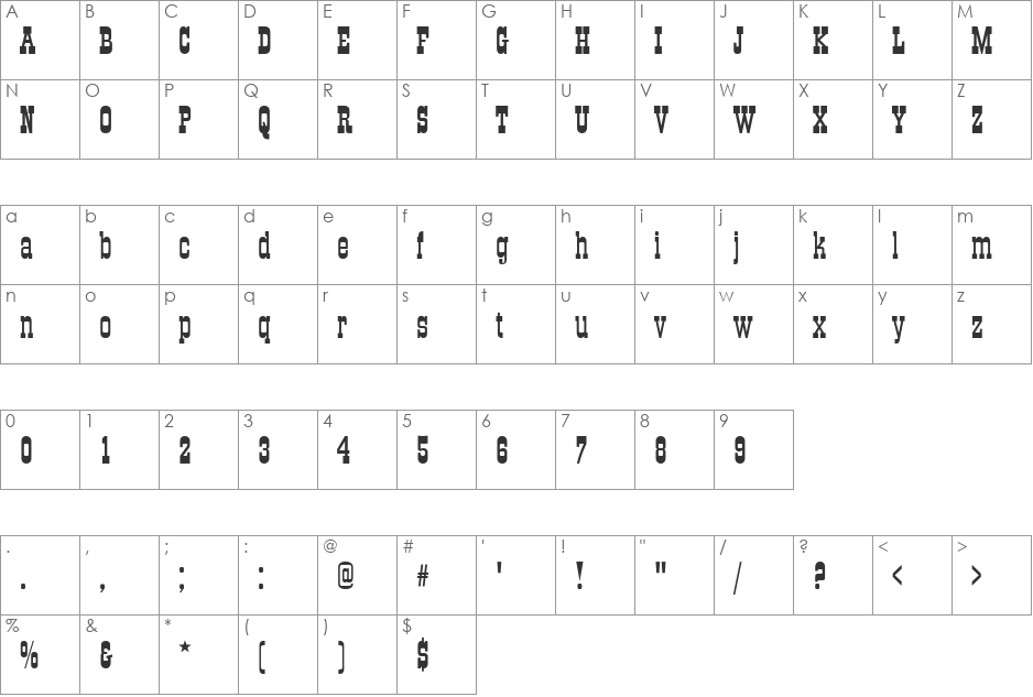 Old Towne No.536 font character map preview