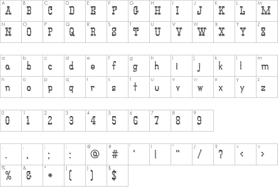 Old West 3D font character map preview