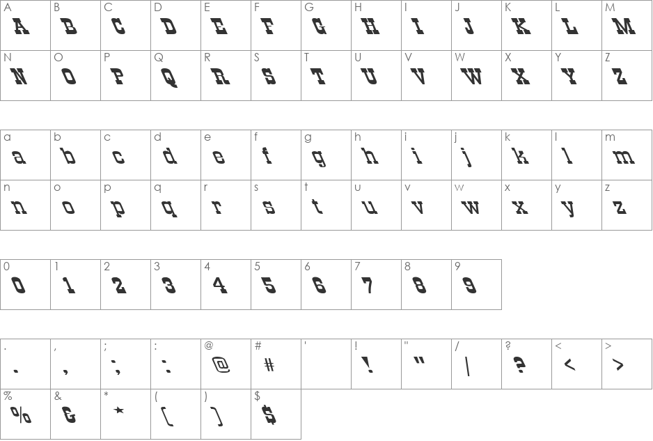 Old-Town Ex Lefti font character map preview