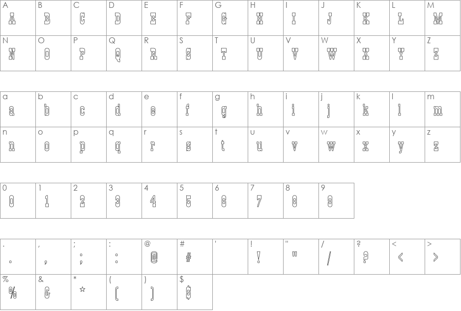 Old-Town Hollow font character map preview