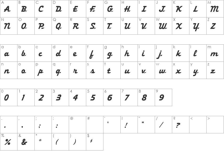 Old54 font character map preview