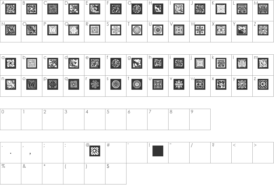 OldArtGallery font character map preview