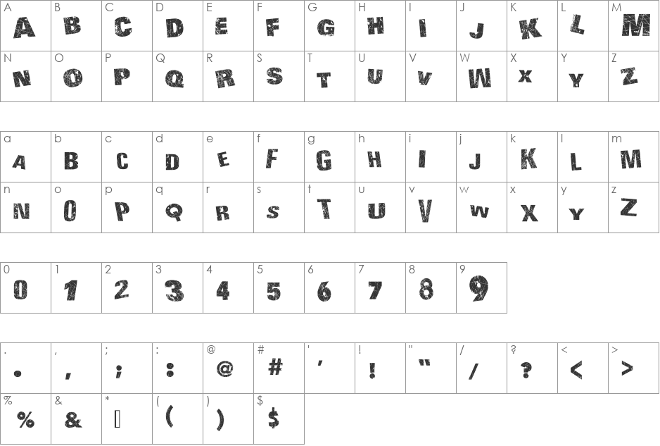 Action of the Time UPPER CASE font character map preview