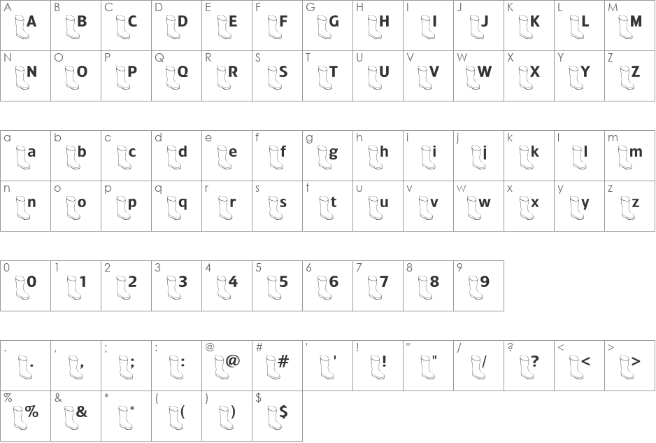 OldBoot font character map preview