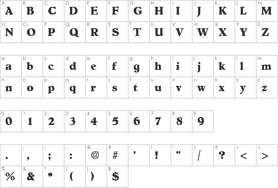 OldCentury font character map preview
