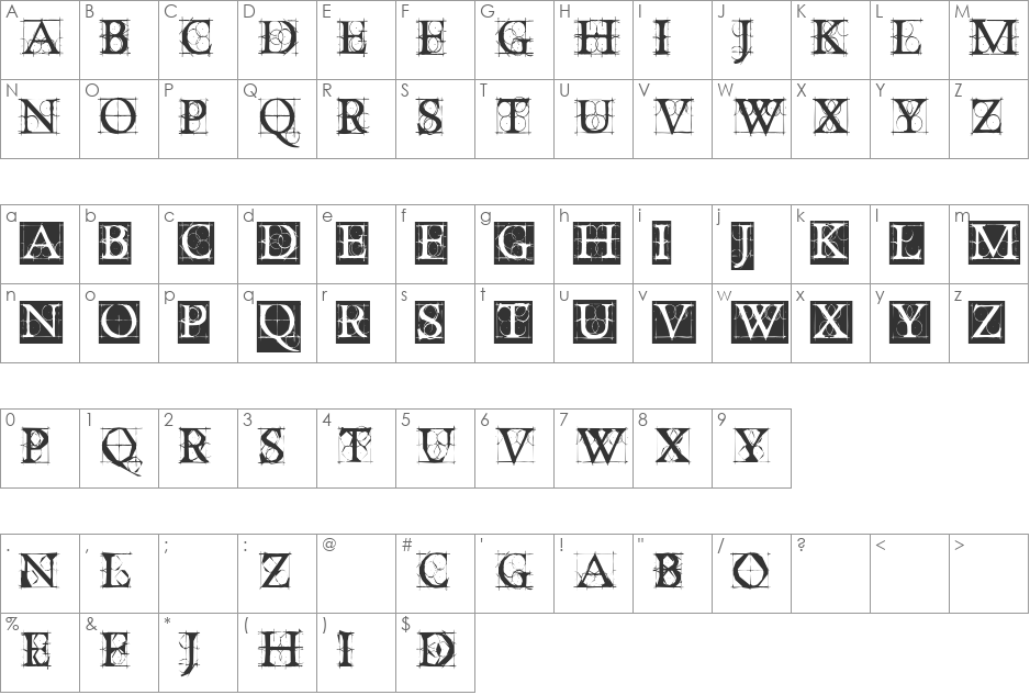 OldConstructedCaps font character map preview