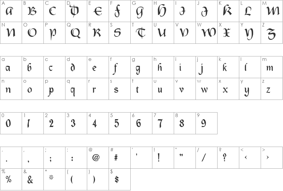OldCountry font character map preview