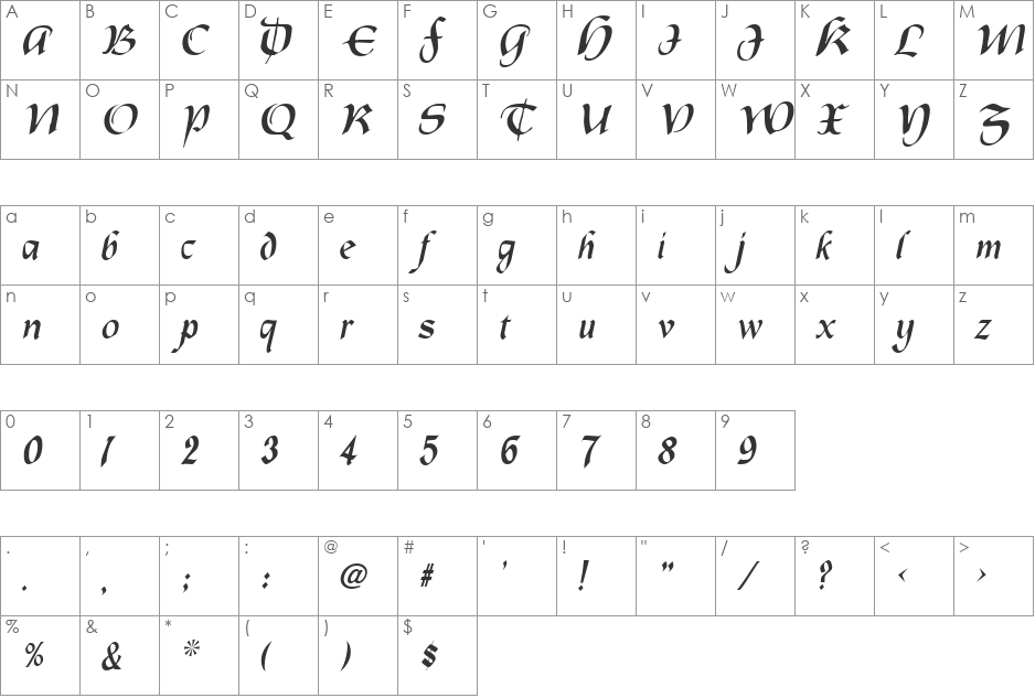 OldCountry font character map preview