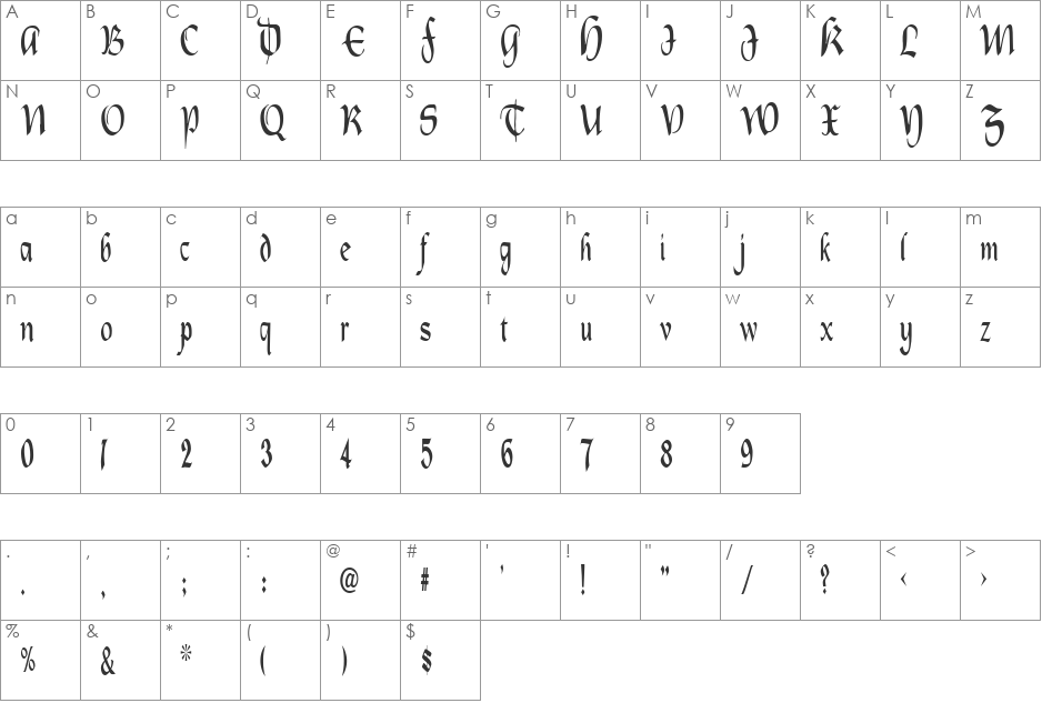 OldCountryCondensed font character map preview