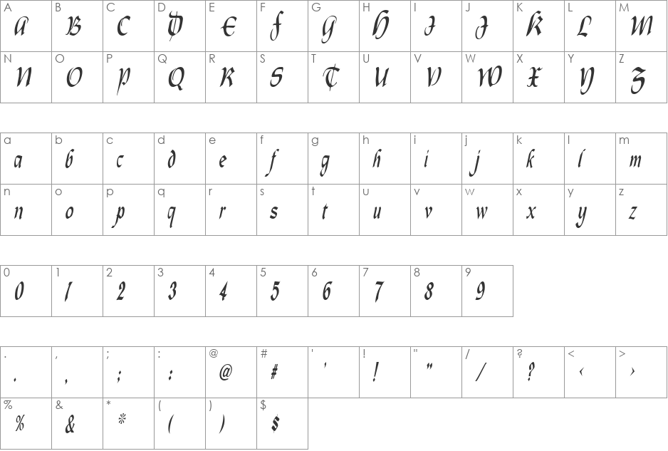 OldCountryCondensed font character map preview