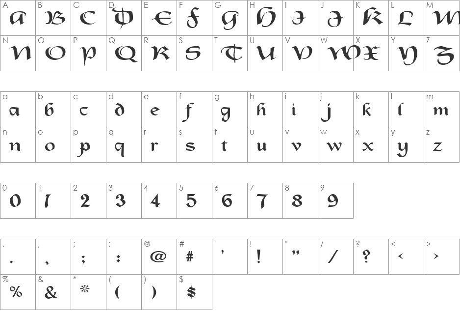 OldCountryExtended font character map preview
