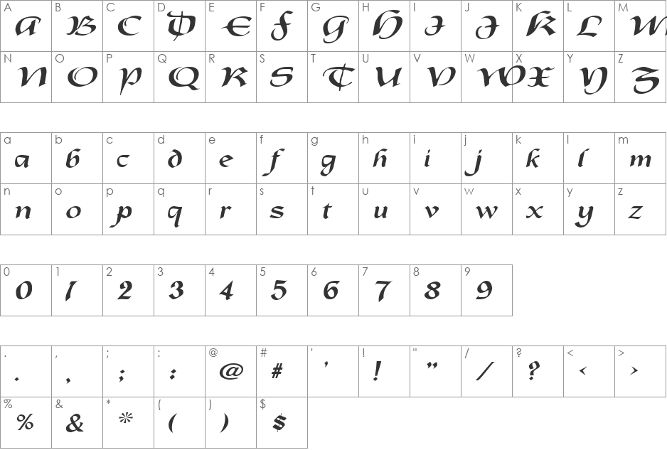 OldCountryExtended font character map preview