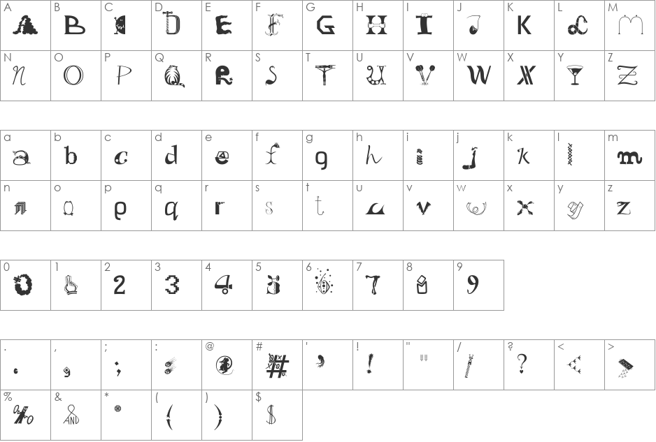 OldDreadfulNo7 BT font character map preview