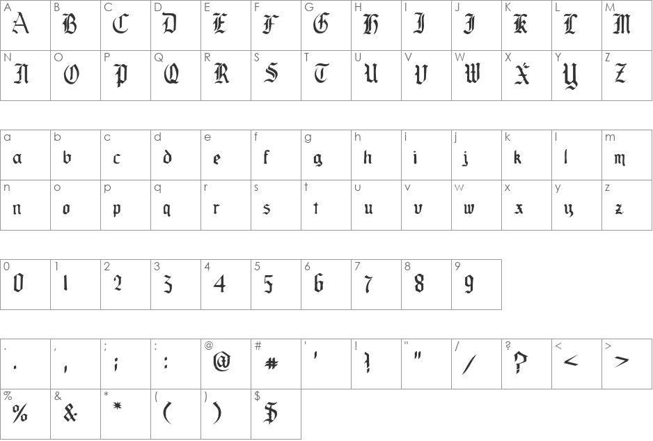 OldeCrilt font character map preview