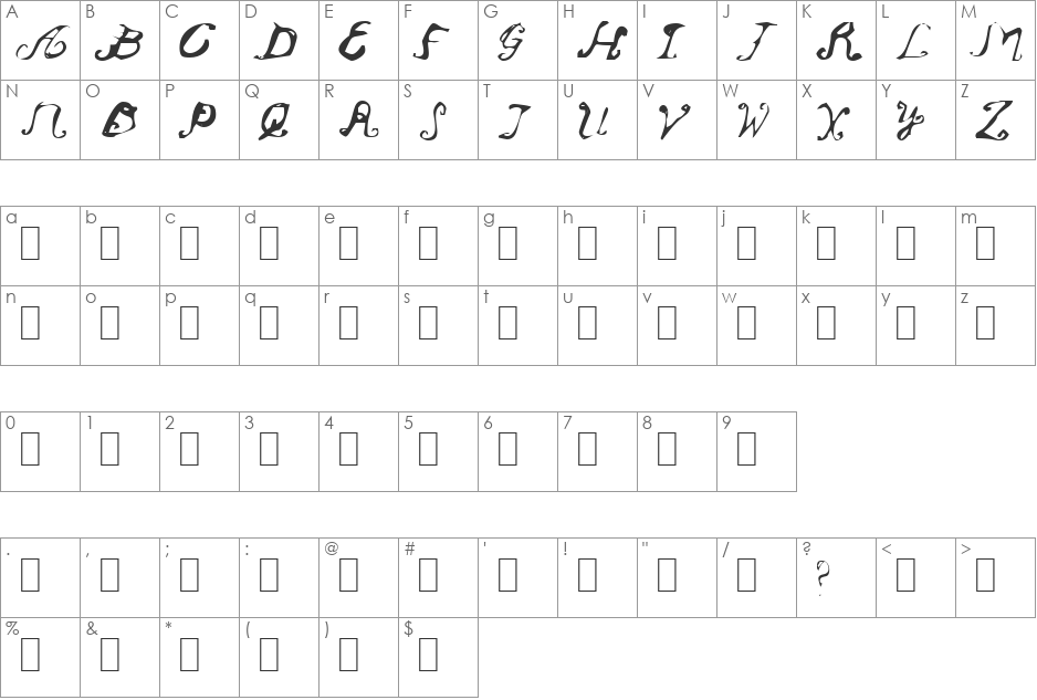 Oldendays font character map preview