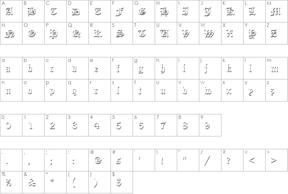 OldEnglishOnlShaD font character map preview