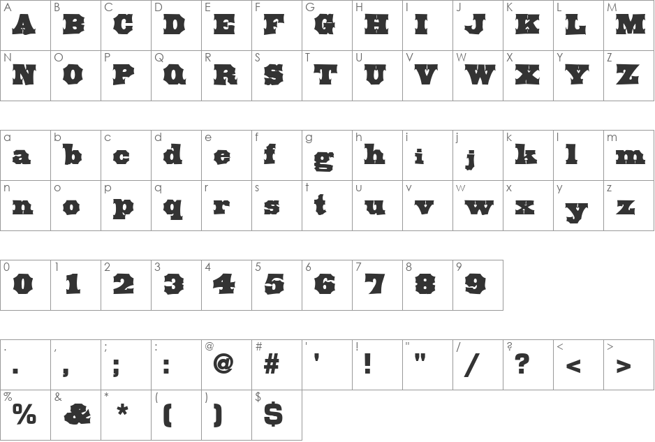 OldenWestType69 font character map preview