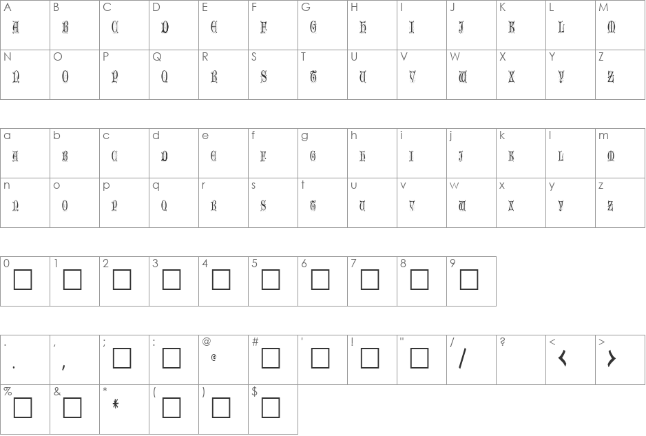 Older Regular font character map preview