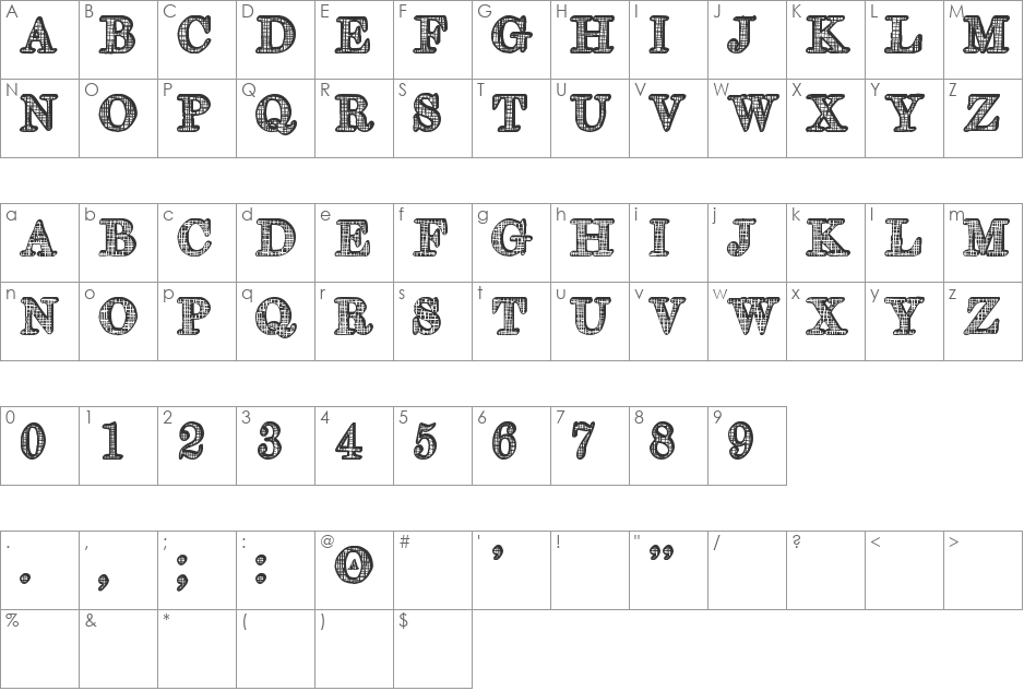 Older St font character map preview
